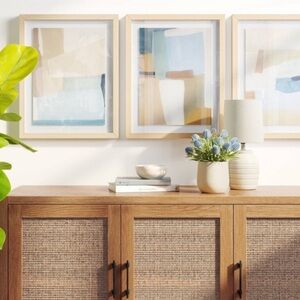 Threshold set of 3 16* 20 neutral tone abstract under glass